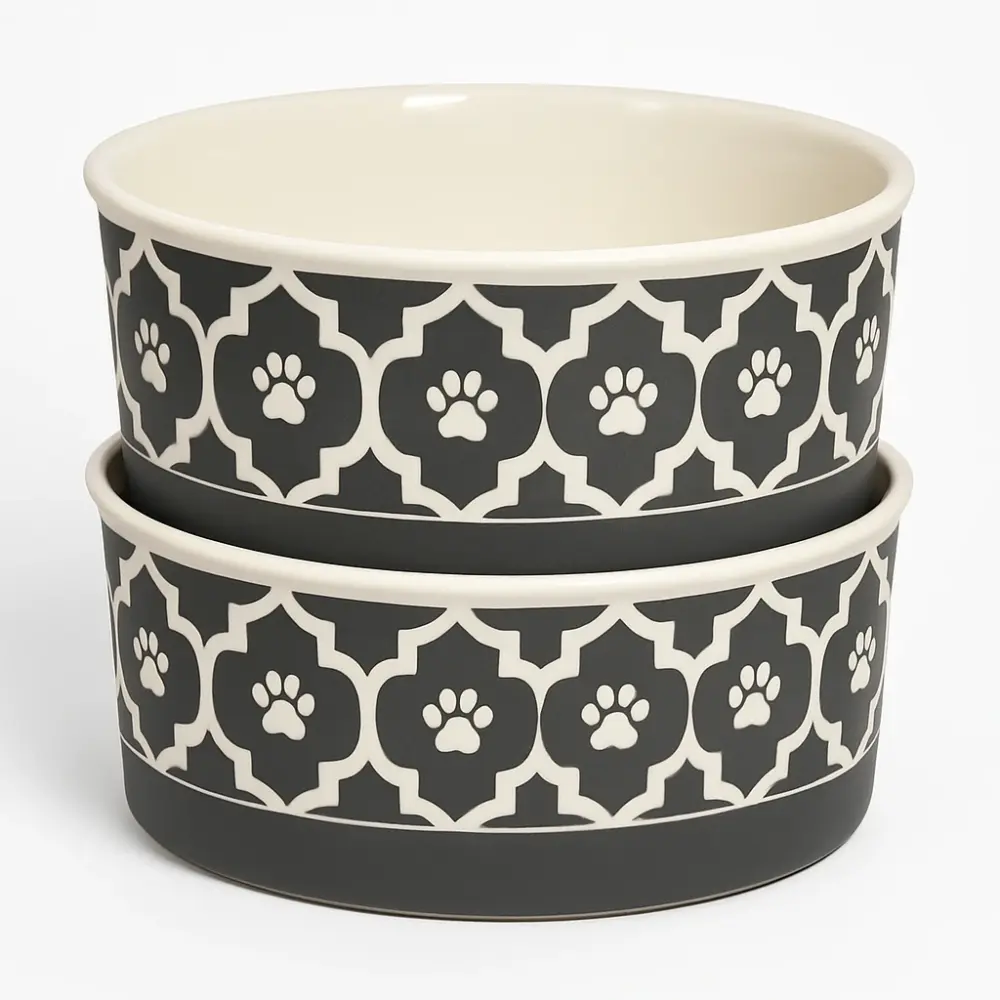Large Lattice Gray Pet Bowl Set of 2 Durable and Non-Slip