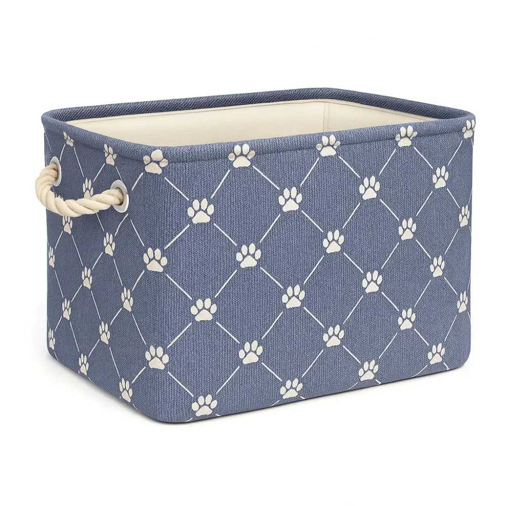 Medium Polyester Pet Bin Trellis Paw Print Blue 16x10x12 Inch