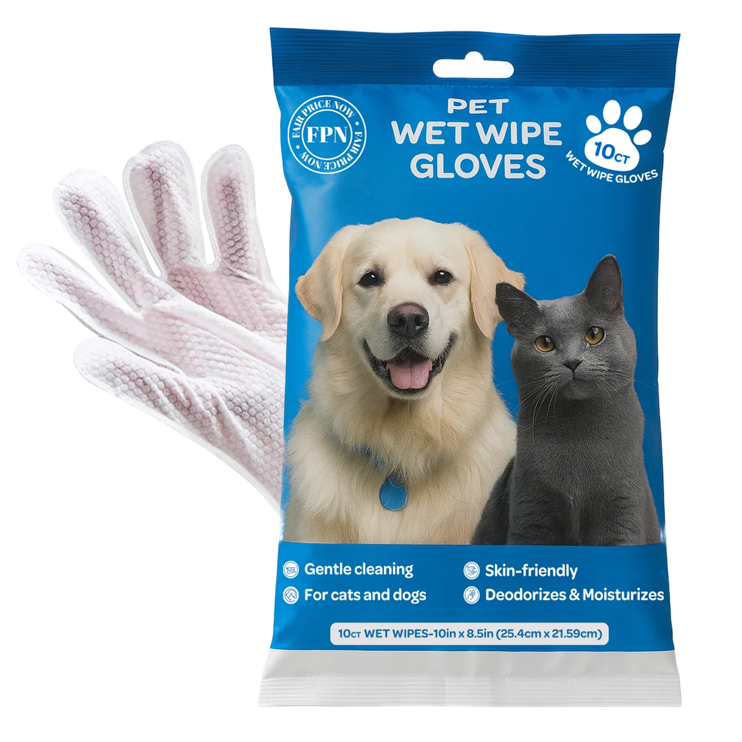 Using pet wet wipe gloves to clean a cat at home