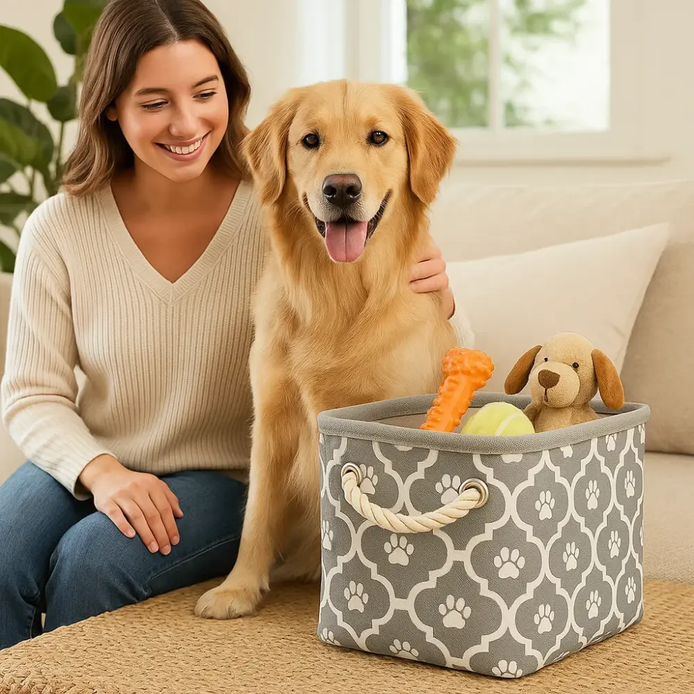Polyester Pet Bin Lattice Paw in Gray for Dogs and Cats