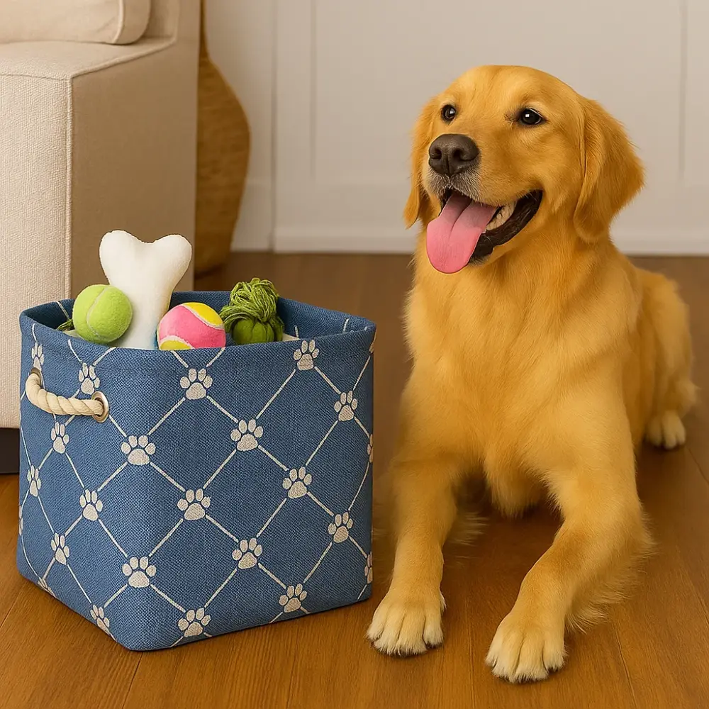 Polyester Pet Bin Trellis Paw in Stonewash Blue