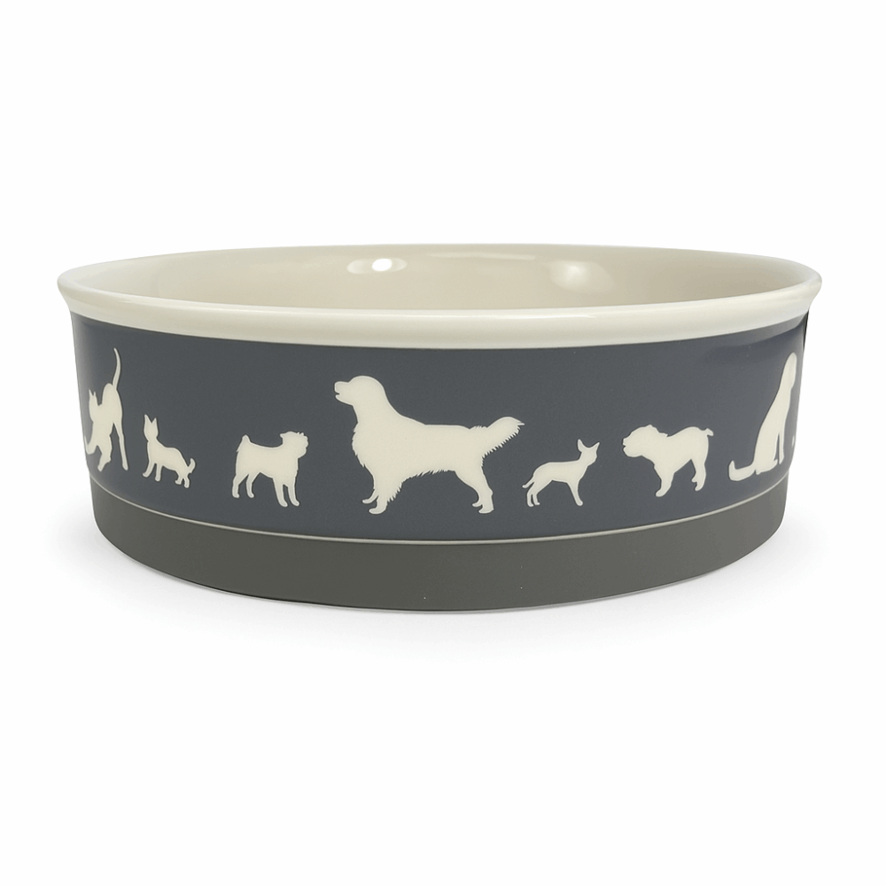 Printed Large Gray Pet Bowl for Dogs and Cats