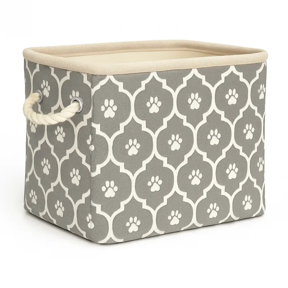 Small Gray Polyester PET Bin Lattice Paw Rectangle Shape