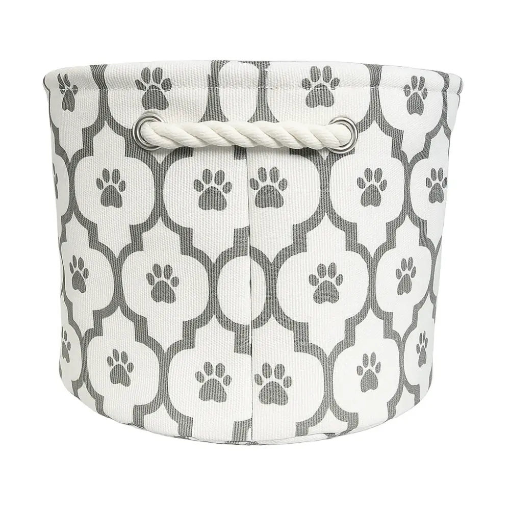 Small Round Gray Polyester PET Bin with Paw Lattice Design
