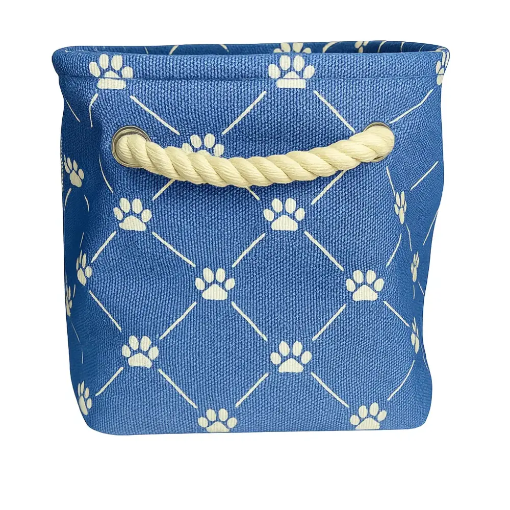 Small Stonewash Blue Paw Print Polyester Pet Bin Trellis