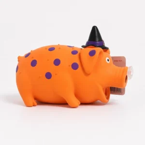 Multipet Pig (Latex) W/Witch Hat (Orange/Purple) Dog Toy 8" - Asst Colors