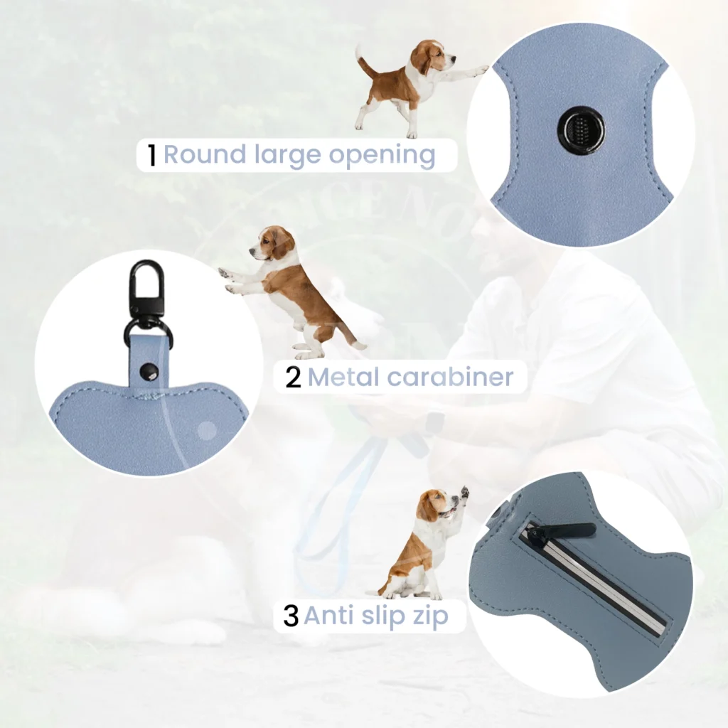 Portable blue grey dog waste bag holder